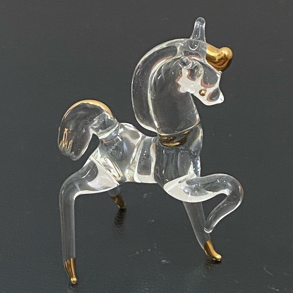 Vintage Clear Spun Glass Gold Gilt Unicorn Mini Figurine - Picture 1 of 11